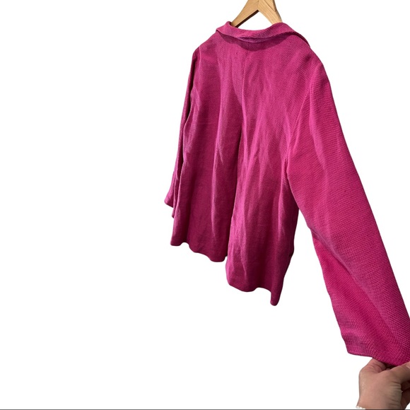 EILEEN FISHER HOT PINK LINEN BLEND COLLARED OPEN FRONT BLAZER JACKET SIZE MEDIUM - Picture 15 of 16
